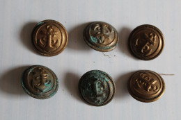 Lot De 6 Anciens Boutons Militaires Dorés 25mm De La Marine - Bottoni