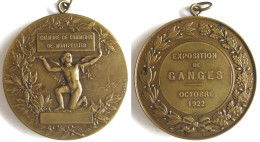 Médaille En Bronze Exposition De GANGES Hérault, 1922 . Chambre De Commerce De Montpellier, Ange Nu, Par DUBOIS - Otros & Sin Clasificación
