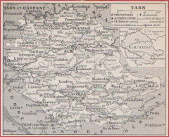 Carte Du Département Du Tarn (81), Préfecture, Sous Préfecture, Chef Lieu , Commune, évêché Etc... Larousse 1948. - Documents Historiques