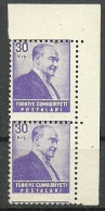 Turkey; 1955 Regular Stamp 30 K. ERROR "Shifted Perf." - Unused Stamps