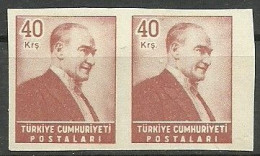 Turkey; 1955 Regular Stamp 40 K. ERROR "Imperforate Pair" - Neufs