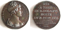 Médaille Anne Louise Germaine Necker, Baronne De Staël-Holstein 1819, Madame De Staël , Par Gatteaux - Adel