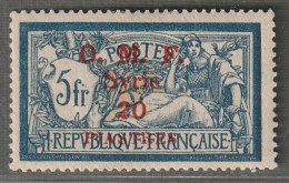 SYRIE - N°30 * (1920) 20pi Sur 5f Bleu Et Chamois - Surcharge En Rouge. - Nuevos