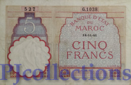 MOROCCO 5 FRANCS 1941 PICK 23Ab XF - Marocco