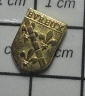 1416c Pin's Pins / Beau Et Rare / VILLES / BLASON ECUSSON ARMOIRIES METRAL JAUNE EVREUX FLEURS DE LYS - Ciudades