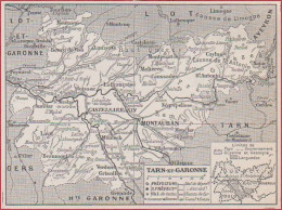 Carte Du Département Du Tarn Et Garonne (82), Préfecture, Sous Préfecture, Chef Lieu , Commune, évêché... Larousse 1948. - Documents Historiques