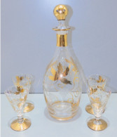 - JOLI SERVICE ANNEES 50 1 CARAFE  & Son Bouchon & 4 VERRES Déco  VITRINE     E - Verre & Cristal