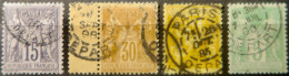 R1311/3089 - FRANCE - SAGE TYPE II N°77-80-92 + SAGE TYPE I N°102  >>> CACHETS : PARIS DEPART - 1876-1898 Sage (Tipo II)