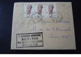 Senegal. N°150050.dakar/paris/casablanca .1953.timbres .cachet .obliterations Mixtes.1er Liaison Aerienne - Airplanes