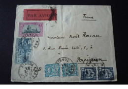 Indochine.tonkin. N°150034 .hanoi/ Perpignan Poste Aerienne .1931.timbres .cachet .obliterations Mixtes. - Storia Postale