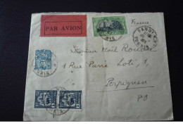 Indochine.tonkin. N°150035 .hanoi/ Perpignan Poste Aerienne .1931.timbres .cachet .obliterations Mixtes. - Cartas & Documentos
