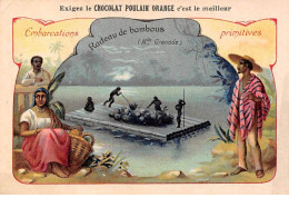 CHROMOS.AM23172.7x10 Cm Env.Chocolat Poulain.Embarcations Primitives.Radeau De Bambous (Nelle Grenade) - Poulain