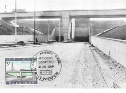1969 .carte Maximum .belgique .102739 .tunnel John F Kennedy .cachet Antwerpen . - 1961-1970