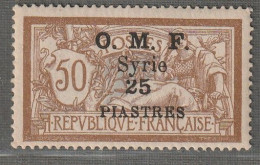 SYRIE - N°41 ** (1920) 25pi Sur 50c Brun-gris - Unused Stamps