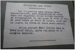 Publicité. N° 34022.etiquettes Sans Titres Pour Bouteilles De Vin.14 Etiquettes.arfeuille Paris - Collezioni & Lotti