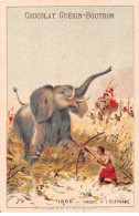 Chromos -COR12340 - Chocolat Guérin-Boutron - Inde - Chasse à L'éléphant - Hommes - 7x10cm Env. - Guérin-Boutron