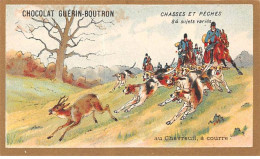 Chromos -COR10603 - Chocolat Guérin-Boutron- Chasses Et Pêches-Chevreuil-Courre-Chiens-Chevaux-Chasseurs- 6x10 Cm Env. - Guérin-Boutron