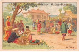 Chromos -COR12512 - Chocolat Guérin-Boutron - Saïgon - Hommes - Femmes - Maisons - Arbre - 10x7cm Env. - Guerin Boutron