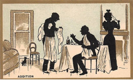 Chromos - COR14379 - Hommes - Femme - Table - Chat - Addition - 10x6 Cm Environ - En L'état - Otros & Sin Clasificación