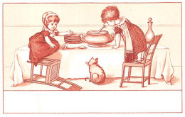 Chromos - COR14392 - Fille - Garçon - Table - Chaises - Chat - Soupe - 11x7 Cm Environ - En L'état - Otros & Sin Clasificación