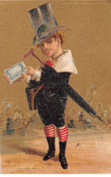 Chromos - COR13692 - Boucherie Parisienne - Homme - Chapeau - Parapluie - Fond Or - 10x6 Cm Environ - En L'état - Otros & Sin Clasificación