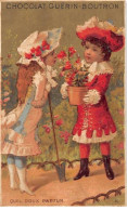 Chromos - COR13990 - Chocolat Guérin-Boutron Fille - Garçon - Fleurs - Fond Or - 10x6 Cm Environ - En L'état - Guérin-Boutron