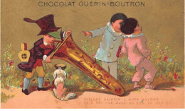 Chromos - COR14023 - Chocolat Guérin-Boutron - Homme - Chien - Instrument - Fond Or - 10x6 Cm Environ - En L'état - Guérin-Boutron
