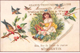 Chromos - COR14052 - Grande Teinturerie Lilloise - Fille - Oiseaux - Fruits - 10x6 Cm Environ - En L'état - Autres & Non Classés