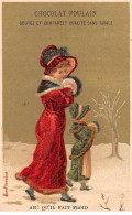 Chromos - COR14090 - Chocolat Poulain - Femmes - Arbre - Neige - Fond Or - 10x6 Cm Environ - En L'état - Poulain