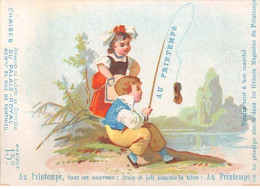 Chromos - COR14193 - Au Printemps - Fille - Garçon - Canne à Pêche - 9x6 Cm Environ - En L'état - Other & Unclassified