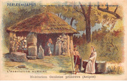 CHROMOS.AM23597.7x11 Cm Env.Perle Du Japon.Potage.A Chapu.L'habitation Humaine.Habitation Gauloise Primitive - Otros & Sin Clasificación