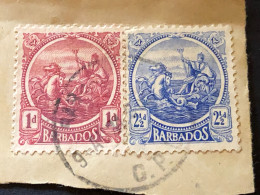 BARBADOS  SG 222  2½d Ultramarine On A Piece With SG 220 FU - Barbades (...-1966)