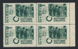 1938 Regno Di Italia, Pro Refezione Scolastica, 50 C. Verde, MNH** QUARTINA - Sonstige & Ohne Zuordnung