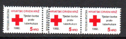 Croatia 1992 Charity Stamp Mi.No 24 Red Cross TBC Trojac , One Brand Double Serration   MNH - Croazia