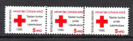 Croatia 1992 Charity Stamp Mi.No 24 Red Cross TBC Triple - Offset Gearing MNH - Kroatië