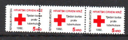 Croatia 1992 Charity Stamp Mi.No 24 Red Cross TBC Triple - Offset Gearing MNH - Croatie