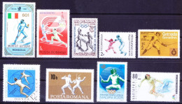 Fencing, Sword Fighting, Sports, Olympic, 9 Different MNH Stamps - Scherma