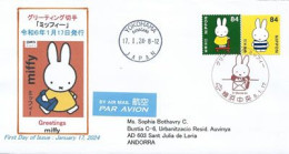 2024.JAPAN.  Greetings Miffy Rabbit, Letter FDC Yokohama To Andorra - Bandes Dessinées