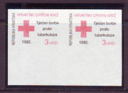 Croatia 1992 Charity Stamp Mi.No 24 Red Cross TBC Imperforate Pair 3 HRD  MNH - Croatia