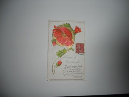 Bonne Et Heureuse Fête Carte ANCIENNE  EN RELIEF  Fleur  COQUELICOT SUR FOND OR   DE 1906/////////////BE+ - Altri & Non Classificati