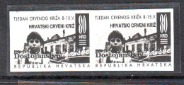 Croatia 1993 Charity Stamp Mi.No. 26 RED CROSS  Imperforate Pair Without Red Color   MNH - Croatie