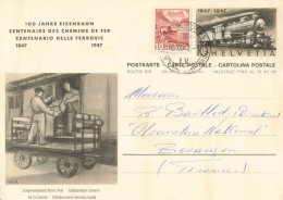 CENTENAIRE DES CHEMINS DE FER LA CHAUX DE FONDS 6/11/1947 POUR FRANCE BESANCON - Stamped Stationery