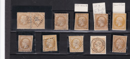 10  Timbres Oblitérés Napoléon III  Dentelé Et Non Dentelé  Lauré  Variété - 1853-1860 Napoleon III