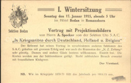 11853173 Kreuzlingen TG Sektion Bodan Erste Wintersitzung 1915  Einladung Kreuzl - Andere & Zonder Classificatie