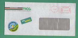 Italie Oblitération Rouge Mécanique Sur Enveloppe Autocollant Tico Perroquet Via Aéra 1 Juin 1989 - Franking Machines (EMA)