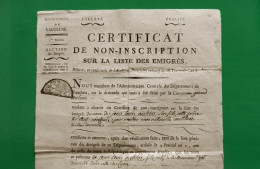 D-FR Révolution 1798 VAUCLUSE AVIGNON Certificat De Non-Inscription Sur La Liste Des Emigrés - Historische Documenten