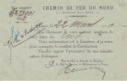 Entier SEMEUSE Repiquée Par Le "CHEMIN DE FER DU NORD" Pour Requête Suite à Un Envoi Taxé. - Bijgewerkte Postkaarten  (voor 1995)