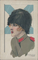 Cr16 Cartolina Art Deco Woman  Militare Donnina Illustratore Artist Cherubini - Other & Unclassified