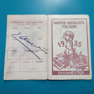 Tessera Partito Socialista Italiano 1935 - Documenti Storici