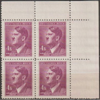 047/ Pof. 92, Brown Violet; Corner 4-block, Print Plate 1 - Unused Stamps